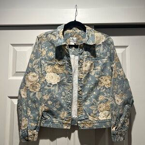 Coldwater Creek Floral Jean Jacket - Blue and Cream